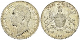 Württemberg, AR 2 Gulden 1847 

Deutschland, Württemberg. Wilhelm. AR 2 Gulden 1847 (21.13 g).
AKS 76.

Gutes sehr schön.