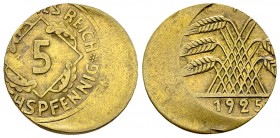 Weimarer Republik, 5 Reichspfennig 1925 A, stark dezentriert 

Deutschland. Fehlprägungen. Weimarer Republik. 5 Reichspfennig 1925 A (18-19 mm, 2.45...