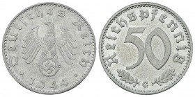 Deutschland, AL 50 Reichspfennig 1944 G 

Deutschland, Drittes Reich. AL 50 Reichspfennig 1944 G (1.34 g).
AKS 43.

Selten. Gutes vorzüglich.