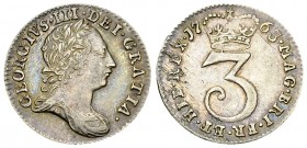 Geoerge III AR 3 Pence 1763 

Great Britain. Geoerge III. AR 3 Pence 1763 (1.45 g).
Sp. 3753.

Nicely toned and good extremely fine.