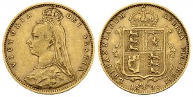 Victoria AV 1/2 Sovereign 1892 

Great Britain. Victoria. AV 1/2 Soverign 1892 (3.95 g). Shield type.
KM 766.

Very fine.