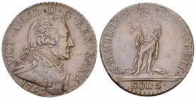 Vittorio Amedeo III, CU 5 Soldi 1795 

Italia. Casa Savoia. Vittorio Amedeo III (1773-1796). CU 5 soldi 1795 (25 mm, 5.20 g).
Mont. 390.

Buon BB...