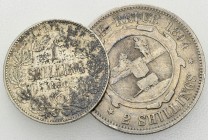 South Africa, Lot of 2 AR coins 

South Africa. Lot of 2 (two) AR coins:

2 Shillings 1894.
1 Shilling 1896.

Fine/very fine. (2)

Lot sold a...