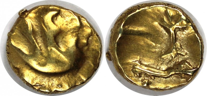 Keltische Münzen, BELGICA. ANONYM. AV 1/4 Stater 60/25 v. Chr, 1,48 g. Schiff mi...