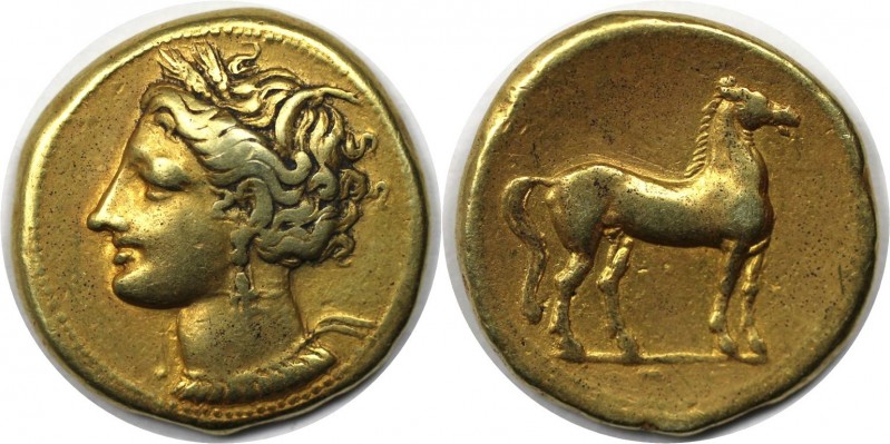 Griechische Münzen, ZEUGITANA. Karthago. Stater 310-270 v. Chr, Vs.: Büste der T...