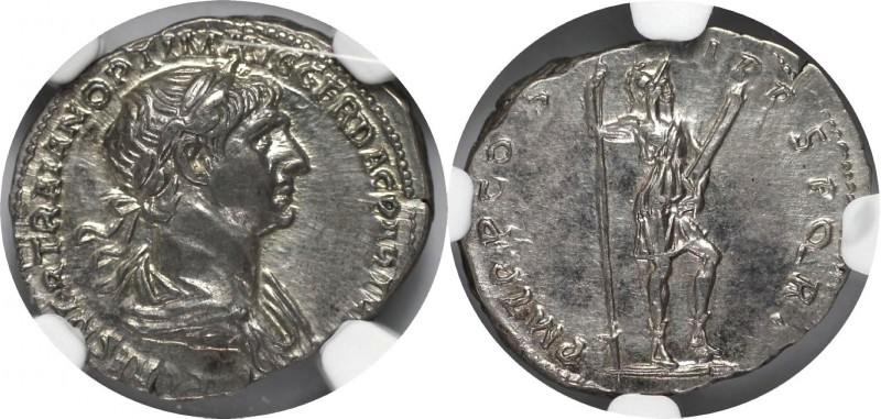 Römische Münzen, MÜNZEN DER RÖMISCHEN KAISERZEIT. AR Denarius 98-117 n. Chr. Rom...