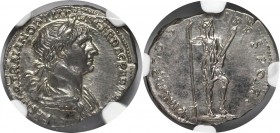Römische Münzen, MÜNZEN DER RÖMISCHEN KAISERZEIT. AR Denarius 98-117 n. Chr. Rom. Vs.: Drapierte Büste von Trajan nach rechts. Rs.: Virtus stehendes R...