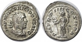 Römische Münzen, MÜNZEN DER RÖMISCHEN KAISERZEIT. ROM. PHILIPPUS I. ARABS. Antoninianus 247 n. Chr. Silber. 3,77 g. RIC 4. Stempelglanz