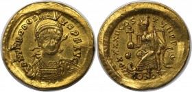 Römische Münzen, MÜNZEN DER RÖMISCHEN KAISERZEIT. Theodosius II. (408-450 n.Chr). AV Solidus 441-450 n. Chr., Constantinopolis. Vs.: Gepanzerte Büste ...