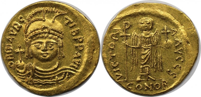 Byzantinische Münzen. Mauricius Tiberius (582-602 n. Chr). AV Solidus, Theoupoli...