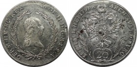 RDR – Habsburg – Österreich, RÖMISCH-DEUTSCHES REICH. Haus Habsburg. Leopold II. (1790-1792). 20 Kreuzer 1791 F, Hall. Silber. Stempelglanz