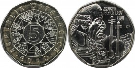 RDR – Habsburg – Österreich, REPUBLIK ÖSTERREICH. Joseph Haydn. 5 Euro 2009, Silber. KM 3170. UNC