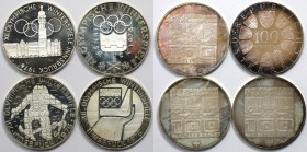 RDR – Habsburg – Österreich, Lots und Sammlungen. XII. Olympische Winterspiele Innsbruck. 4 x 100 Schilling 1976. Silber. KM 2926, 2927, 2928, 2929. P...