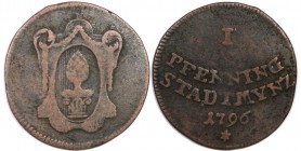 Altdeutsche Münzen und Medaillen, AUGSBURG. Reichsstadt. 1 Pfennig 1796, Kupfer. KM 189. Sehr Schön
