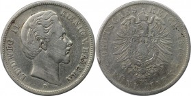 Deutsche Münzen und Medaillen ab 1871, REICHSSILBERMÜNZEN, Bayern, Ludwig II. (1864-1886). 5 Mark 1875 D, Silber. Jaeger 42. Schön