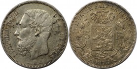 Europäische Münzen und Medaillen, Belgien / Belgium. Leopold II. (1865-1909). 5 Francs 1873, Silber. KM 24. Vorzüglich, Flecken