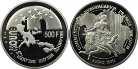 Europäische Münzen und Medaillen, Belgien / Belgium. Belgische Präsidentschaft im Europäischen Rat. 500 Francs 2001. Silber. KM 222. Polierte Platte...
