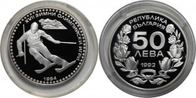 Europäische Münzen und Medaillen, Bulgarien / Bulgaria. Olympiade Lillehammer 1994 - Alpiner Skiläufer. 50 Leva 1992, Silber. 0.3 OZ. KM 198. Polierte...