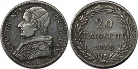 Europäische Münzen und Medaillen, Italien / Italy. Päpstliche Staaten. Gregory XVI. 20 Baiocchi 1839 - IX R, Silber. KM 1322. Fast Vorzüglich