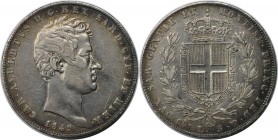 Europäische Münzen und Medaillen, Italien / Italy. Sardinia. Carlo Alberto. 5 Lire 1849 P, Silber. KM 130.2. Sehr schön+