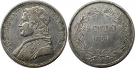 Europäische Münzen und Medaillen, Italien / Italy. Päpstliche Staaten. Pius IX. (1846-1878). Scudo 1854 - IX R, Silber. KM 1336.2. Sehr schön+, Rare!...