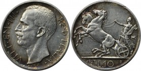 Europäische Münzen und Medaillen, Italien / Italy. Vittorio Emanuele III. 10 Lire 1927 R, Silber. KM 68.1. Vorzüglich