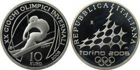 Europäische Münzen und Medaillen, Italien / Italy. XX. Olympische Winterspiele 2006 in Turin - Skiabfahrt. 10 Euro 2005, Silber. KM 260. Polierte Plat...
