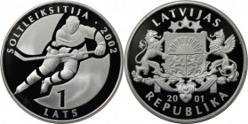 Europäische Münzen und Medaillen, Lettland / Latvia. Olympische Winterspiele 2002 in Salt Lake City - Eishockey. 1 Lats 2001, Silber. KM 50. Polierte ...