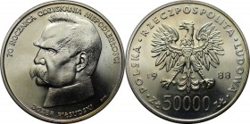 Europäische Münzen und Medaillen, Polen / Poland. 70.Jahrestag der Wiedererlangung der polnischen Unabhängigkeit. Jozef Pilsudski. 50000 Zlotych 1988,...