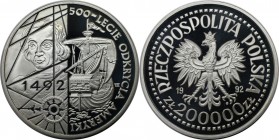 Europäische Münzen und Medaillen, Polen / Poland. 500 Jahre Entdeckung Amerikas. 200000 Zlotych 1992, Silber. 1 OZ. KM Y#230. Polierte Platte