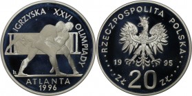 Europäische Münzen und Medaillen, Polen / Poland. Olympische Spiele in Atlanta 1996 - Ringen. 20 Zlotych 1995, Silber. 0.92 OZ. KM Y#304. Polierte Pla...