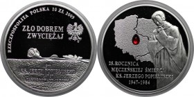 Europäische Münzen und Medaillen, Polen / Poland. 25 Jahr Ermordung Pfarrer Popieluszko. 10 Zlotych 2009. Silber. Polierte Platte
