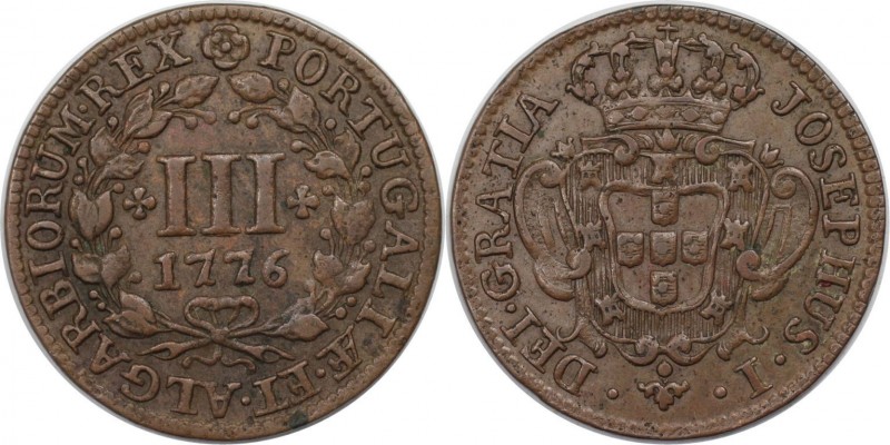 Europäische Münzen und Medaillen, Portugal. José I. 3 Reis 1776, Kupfer. KM 241....