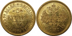 Russische Münzen und Medaillen, Alexander II. (1854-1881). 5 Rubel 1873 SPB NI, St. Petersburg. Gold. Bitkin 21. Kratzer, Vorzüglich+