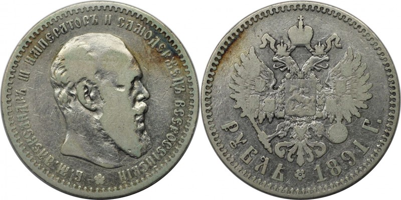 Russische Münzen und Medaillen, Alexander III. (1881-1894). Rubel 1891, Silber. ...