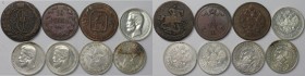 Russische Münzen und Medaillen, Lots und Samllungen Russische Münzen und Medaillen. 2 Kopeken 1763 MM, 10 Pennia 1867, Jeton Nizhny Novgorod, 5 x 50 K...