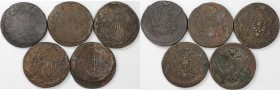Russische Münzen und Medaillen, Lots und Samllungen Russische Münzen und Medaillen. 5 x 5 Kopeken 1766-1777 EM, Lot von 5 münzen. Kupfer. Schön-sehr s...