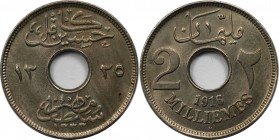 Weltmünzen und Medaillen, Ägypten / Egypt. Hussein Kamil (1914-1917). 2 Milliemes 1916 H, Kupfer-Nickel. KM 314. Stempelglanz
