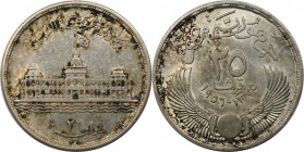 Weltmünzen und Medaillen, Ägypten / Egypt. Suezkanalverstaatlichung. 25 Piastres 1956 (AH 1375). Silber. KM 385. Fast Stempelglanz