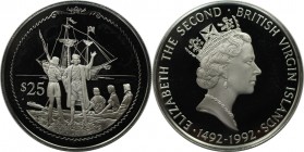 Weltmünzen und Medaillen, Britische Jungferninseln / British Virgin Islands. Entdeckung Amerikas - Kolumbus am Ufer. 25 Dollars 1992. 21,54 g. 0.925 S...