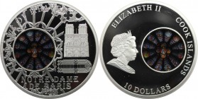 Weltmünzen und Medaillen, Cookinseln / Cook Islands. "WINDOWS OF HEAVEN" NOTRE DAME DE PARIS. 10 Dollars 2011, 0.925 Silber. 50 g. 50 mm. Prooflike mi...