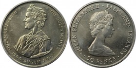 Weltmünzen und Medaillen, Falklandinseln / Falkland islands. 80. Geburtstag von Königinmutter. 50 Pence 1980, Kupfer-Nickel. KM 15. Stempelglanz
