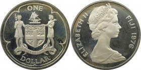 Weltmünzen und Medaillen, Fidschi / Fiji. Elizabeth II. 1 Dollar 1976, 28.28 g. 0.925 Silber. 0.84 OZ. KM 32a. Polierte Platte