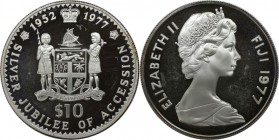 Weltmünzen und Medaillen, Fidschi / Fiji. Silbernes Jubiläum des Beitritts. 10 Dollars 1977, Silber. KM 40. Polierte Platte