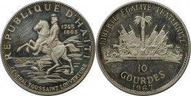 Weltmünzen und Medaillen, Haiti. 10. Jahrestag der Revolution - General Toussaint Louverture. 10 Gourdes 1967 IC. 47,05 g. 0.999 Silber. 1.5 OZ. KM 65...