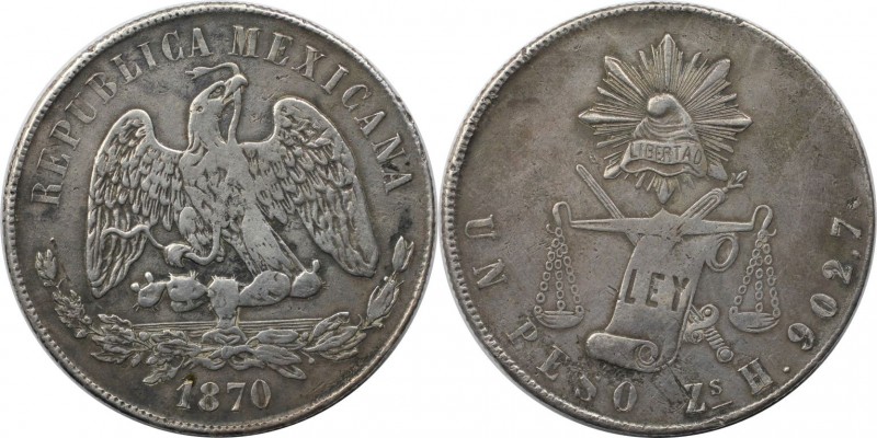 Weltmünzen und Medaillen, Mexiko / Mexico. 1 Peso 1870 Zs H, Silber. KM 408.8. S...