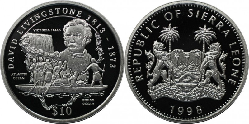 Weltmünzen und Medaillen, Sierra Leone. David Livingstone. 10 Dollars 1998. 28,2...