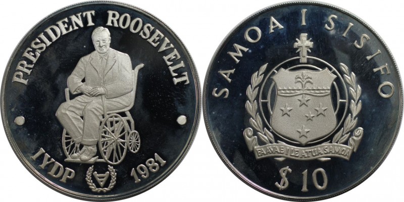 Weltmünzen und Medaillen, Western Samoa. Präsident Roosevelt. 10 Tala 1981, Silb...