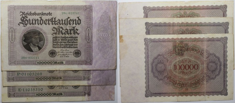 Banknoten, Deutschland / Germany, Lots und Sammlungen. Reichsbanknote. 3 x 100 0...
