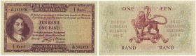 Banknoten, Südafrika / South Africa. 1 Rand ND (1962-1965). Erste Zeilen mit Banknamen und Wert in Afrikaans. Pick 103b. I